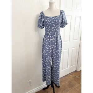 Inspired Hearts Blue and White Floral Romper